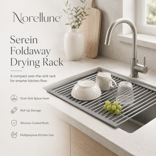 Norellune™ Serein Foldaway Sink Drying Rack – Roll-Up Silicone Kitchen Mat and Over-Sink Organizer